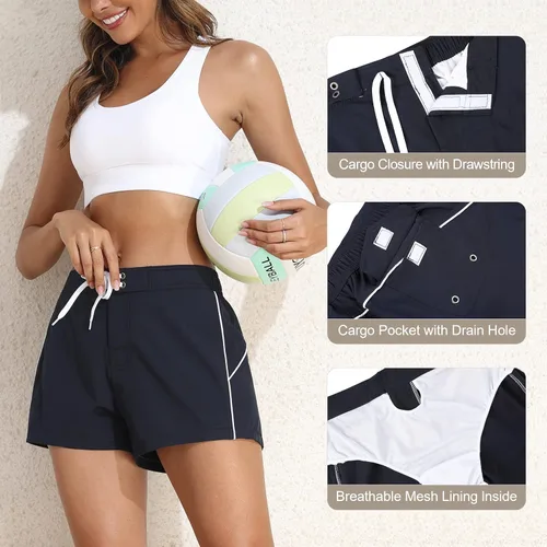 Vista 2 de Rocorose Pantalones cortos de natación para mujer, de secado rápido, para verano, agua, playa, traje de baño con forro de malla