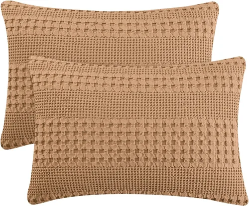 Vista 281 de PHF - Fundas de almohada 100% algodón con tejido gofre europeo, 26 x 26 pulgadas, 2 unidades para decoración elegante del hogar, para cama, sin