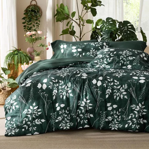 Vista 17 de Bedsure Juego de ropa de cama con edredón tamaño individual de 5 piezas, diseño floral, color verde salvia suave, con edredón, sábanas, funda