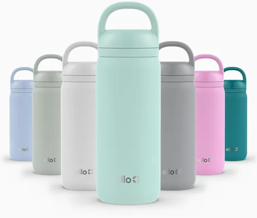 Vista 122 de Ello Cooper Twist - Botella de agua de acero inoxidable de 32 onzas con tapa popote A prueba de fugas Doble pared y aislada al vacío Asa