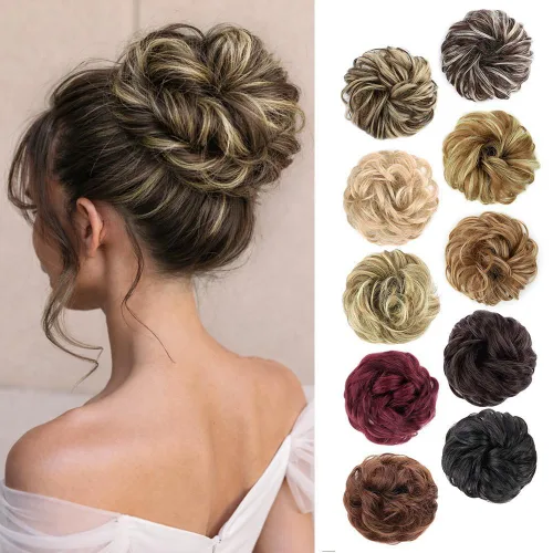 Vista 53 de Morica - 1 extensión de cabello sintético en forma de moño estilo ondulado, recogido y desordenado, y con banda elástica para mujeres (12224#)