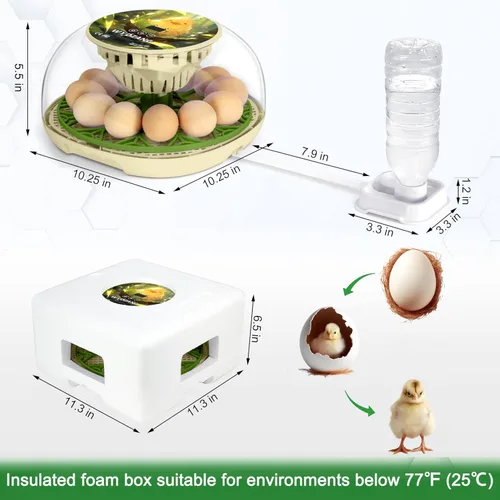 Vista 7 de Incubadoras inteligentes de pollo para incubar huevos con volteador automático, aves, pato, codorniz, incubadora de 12 huevos, pantalla de control