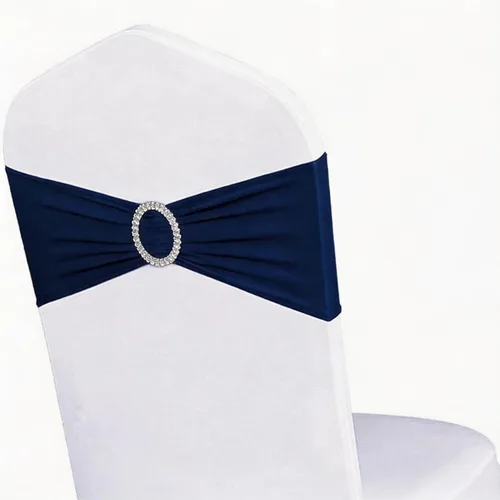 Vista 23 de Bandas elásticas de elastano para silla, color azul real, paquete de 50 unidades para bodas, bandas elásticas para sillas con hebilla deslizante