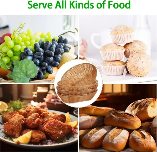 Vista 5 de DAJAVE Paquete de 20 cestas ovaladas de plástico, 9 x 6.9 x 2.36 pulgadas, cestas tejidas para pan de alimentos, almacenamiento de alimentos y cesta