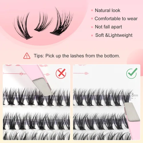 Vista 4 de Kit de extensión de pestañas individuales en racimo D, kit de extensión de pestañas 40D 0.315-0.630 in, mezcla de racimos de pestañas con unión