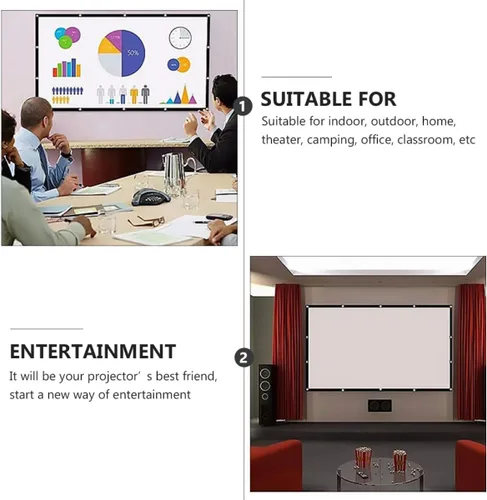 Vista 3 de COHEALI Portable Foldable Projector Screen for Home Theater Indoor Outdoor Use Lightweight Polyester Soft Projection Screen for Camping Movie Night