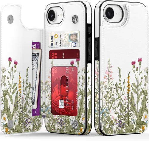 Vista 1461 de LETO para iPhone 15 Pro Funda tipo cartera - Tapa tipo folio con patada - Diseños de moda - Tarjetero - Funda protectora para mujeres y niñas - 6.1