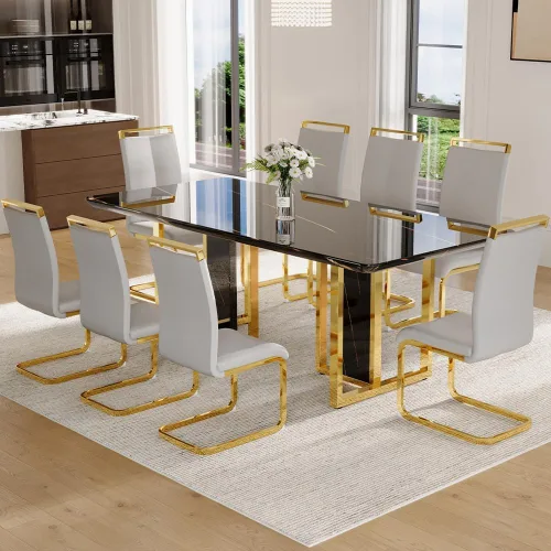 Vista 69 de Juego de mesa de comedor MEMUY de 160 cm para 4 personas, juego de mesa de comedor blanco para 4, juego de mesa y sillas de comedor de mármol