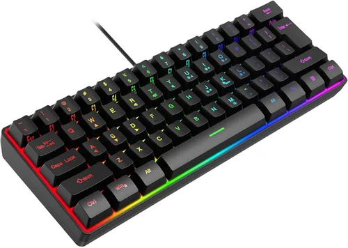 Vista 2 de Teclado iluminado con cable para juegos retroiluminado, teclado mecánico 60% teclados de computadora teclados de PC para juegos de máquina