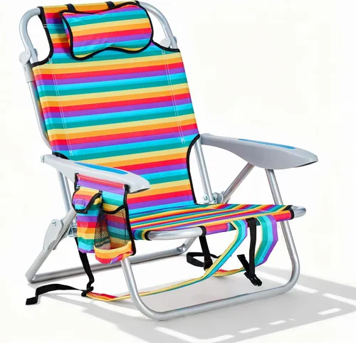 Vista 16 de Backpack Beach Chair for Adults, Portable Folding Camping Chair with 5-Position Reclining, Headrest, Cup Holder & Zipper Pouch, Lightweight Recliner