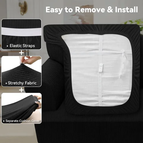 Vista 75 de Funda impermeable para silla con brazos, juego de 2 piezas, funda a rayas para 1 sofá separado con cojín en T, fundas de sillón de tela