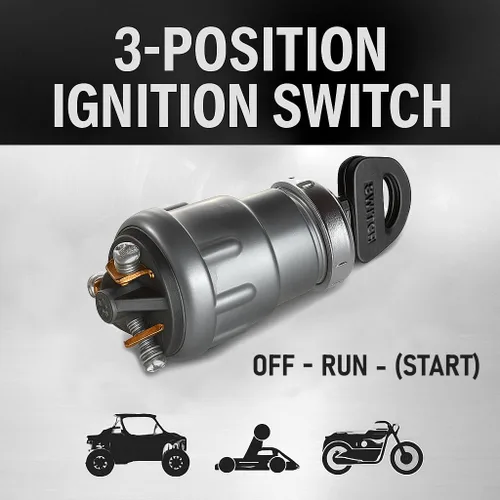 Vista 2 de MGI SpeedWare Interruptor de llave de encendido universal de 3 cables para automóviles, buggies, cortacéspedes y Go Karts, apagado/encendido