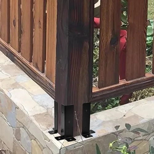 Vista 5 de Juego de 4 soportes de base ajustables, juego de 4 soportes de anclaje negros reversibles resistentes para buzón de barandilla de 1.5 x 1.5, 2 x 2