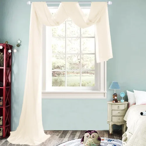 Vista 17 de HUTO Cenefa de gasa suave para ventana, color beige, para habitación de niñas, toldo de cama, 1 panel de 52 x 144 pulgadas de largo