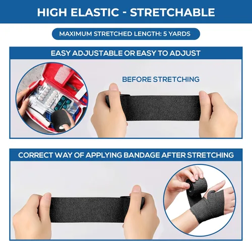 Vista 3 de Vendaje autoadhesivo – Paquete de 12 vendajes de color negro, no tejido, transpirable y resistente al agua para primeros auxilios, lesiones