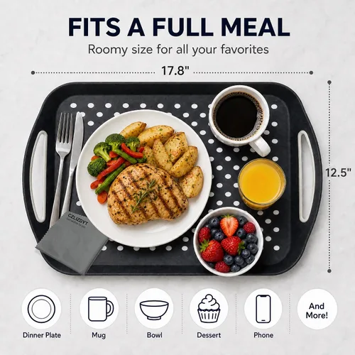 Vista 11 de Bandeja grande antideslizante con asas, bandejas de comida para regazo con puntos de agarre de silicona para comer, aptas para lavavajillas