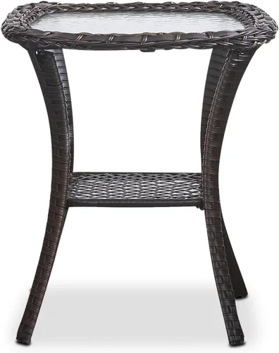 Vista 10 de HUMMUH Mesa de centro de mimbre para patio, mesa de centro de ratán para exteriores con 2 capas de almacenamiento para jardín, porche, patio trasero