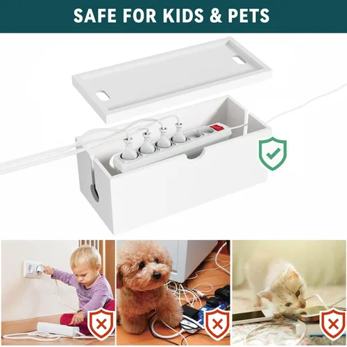 Vista 2 de Caja de organización de cables de bambú, caja organizadora de cables grande para ocultar cables y tiras de alimentación para almacenamiento