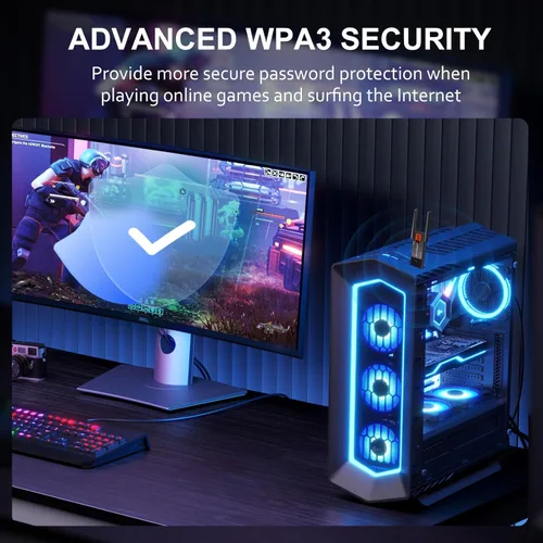Vista 4 de Panda Wireless® PAU0F AXE3000 Tri Band (2.4/5 / 6 GHz) WiFi 6E USB 3.0 Adaptador - Windows 10/11, Zorin, MX Linux, EndeavourOS, Mint, Ubuntu