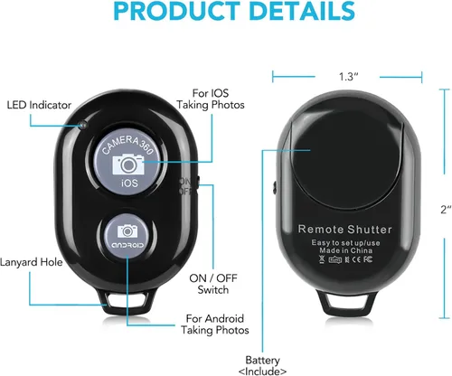Vista 7 de Paquete de 2 unidades de control remoto inalámbrico para cámaras - Control remoto inalámbrico para teléfonos iPhone y Android, iPad, iPod, tableta