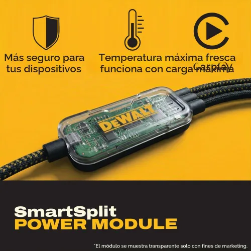 Vista 3 de DEWALT Divisor inteligente USB-C a USB-C de 100 W - Transferencia de datos y carga rápida, salida de 1 a 3, reforzado con Kevlar, 6 pies de servicio