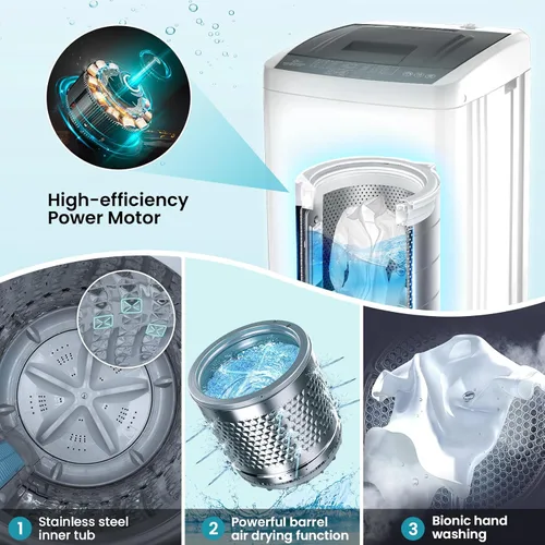Vista 4 de Nictemaw Lavadora portátil de 2.8 pies cúbicos, lavadora automática completa de capacidad de 20 libras con 10 programas de lavado, pantalla LED