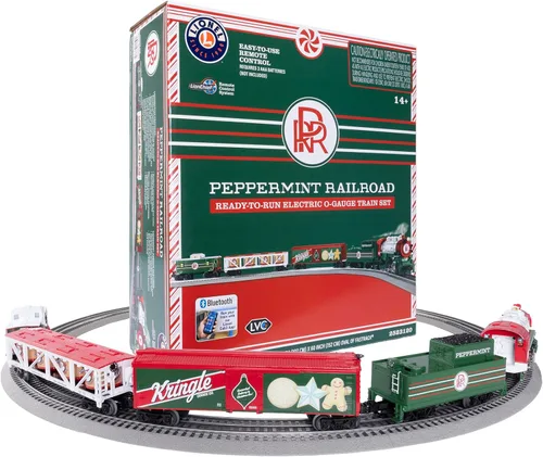 Vista 2 de Lionel Peppermint Railroad 0-8-0 Christmas Freight LionChief Electric O Gauge Bluetooth 5.0 Juego de tren con control remoto