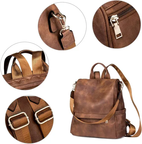 Vista 5 de CLUCI - Bolso de hombro tipo mochila de cuero para mujer diseño grande y a la moda para viajes