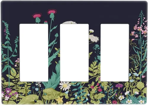 Vista 160 de Placa de Pared en Blanco de 1-Gang Sin Dispositivo Beige Lindo Vintage Boho de los 70s Hongo Fungus Planta Floral Botánica Libélula Interruptor