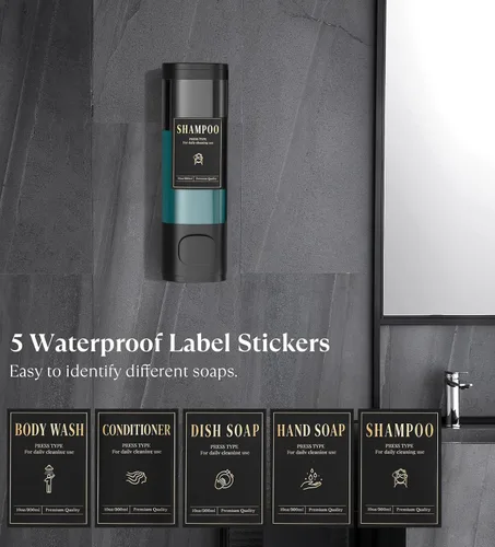 Vista 7 de Luxspire Shampoo and Conditioner Dispenser, No Drill Wall Mounted Shower Soap Dispenser 1 Chamber with Waterproof Labels, Easy Refill Soap Dispenser