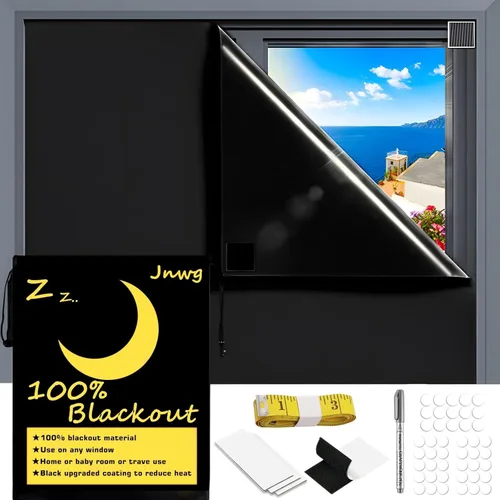Cortinas opacas portátiles de 118 x 57 pulgadas, persianas opacas para ventanas con cintas de gancho y bucle, cortinas de ventana 100% opacas,