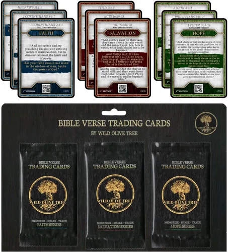 Vista 7 de Tarjetas con versículo bíblico (KJV) Diseño de tarjetas coleccionables en paquetes de aluminio – Fe, salvación y esperanza 30 tarjetas