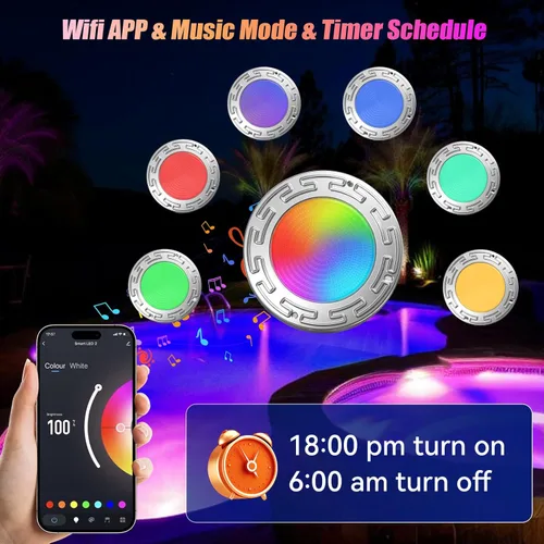 Vista 4 de 60Ft 6Inch WiFi Spa Led Pool Lights for Inground Pool with Triple Control (Remote/APP/Controller), 20W Muti-Color Changing Underwater Swimming Pool