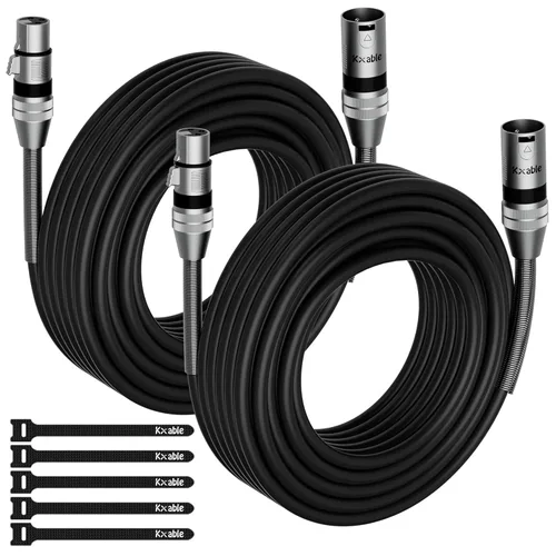 Vista 9 de Paquete de 2 cables de iluminación de escenario DMX de 4 pies, cable XLR macho a hembra de 3 pines, compatible con conexión de audio de micrófono