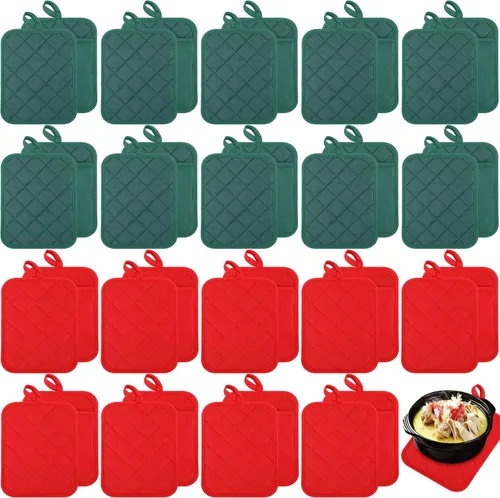 Vista 10 de Hoolerry 20 Piezas Agarraderas para Ollas con Bolsillo Sublimación 7x9'' Algodón Agarraderas para Ollas de Horno a Granel con Lazos Colgantes Rojo