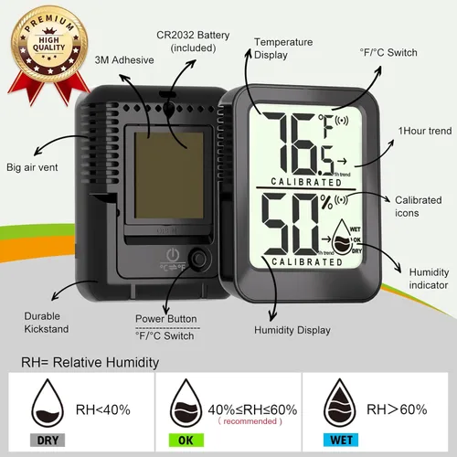 Vista 6 de AyayaBoss Paquete de 3 Termómetros de Habitación Higrómetros de Interior para el Hogar, Sensor Digital Mini Calibrador Medidor de Humedad, Monitor