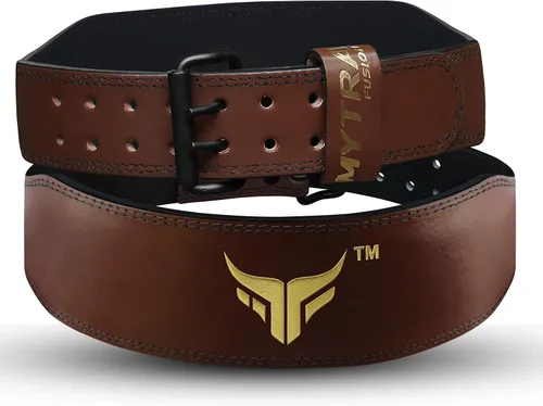 Vista 5 de Mytra Fusion Weight Lifting Belt Double Prong Buckle Power Lifting Back Support Belt 100% Leather Gym Belts for Weightlifting Weight Lifting Belts