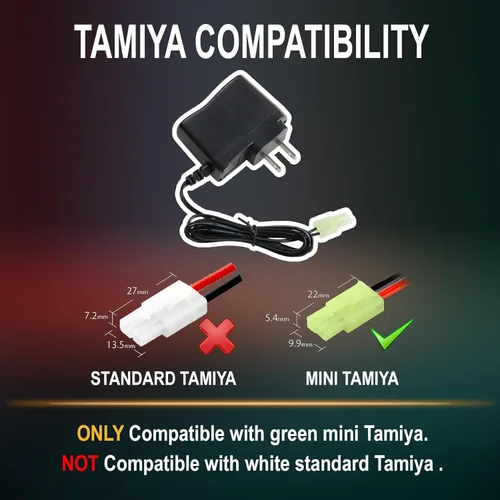 Vista 3 de Lancer Tactical Cargador de batería RC Airsoft para baterías de 9.6 V (8S) NiMH/NiCd, cargador de enchufe de CA de 12 V 400 mA con conector Mini