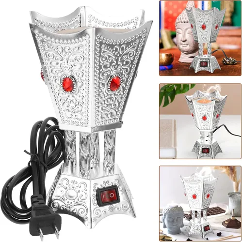 Vista 8 de Quemador de incienso eléctrico para aromaterapia del hogar, decoración de Oriente Medio, centro de mesa, centro de mesa, portátil, difusor de aroma
