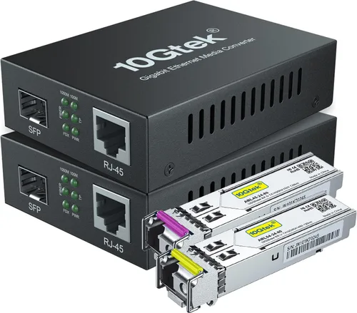 Vista 8 de 10Gtek [Tamaño mini] un par de convertidores de medios Gigabit Ethernet Bidi, convertidor de fibra LC único a Ethernet RJ45 para 10/100/1000Base-Tx