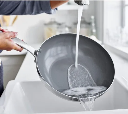 Vista 6 de GreenPan Chatham - Sartén para wok de cerámica saludable de tres capas antiadherente de 11 pulgadas, sin PFAS, multicapa, inducción, apta