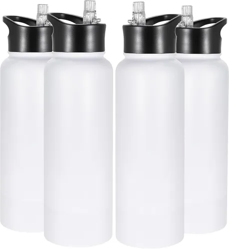 Vista 26 de Botella de agua aislada de 24 onzas con tapa con popote, botella de agua de metal de acero inoxidable con popote y tapa de boca ancha, botella