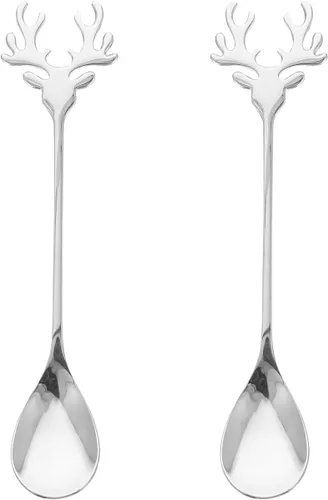 Vista 10 de 2 cucharas de reno de acero inoxidable, cucharaditas con forma de cabeza de ciervo de Navidad, cuchara de café de postre, cuchara de té creativa