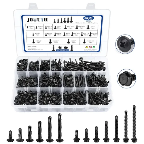Vista 8 de Tornillos autoperforantes - Kit de tornillos de cabeza hexagonal con arandela #8 x 1/2'' a 1-1/2'', tornillos autorroscantes de acero inoxidable 410