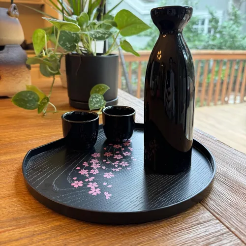 Vista 5 de JapanBargain 4898 - Juego de 2 bandejas de servir bandejas de plástico japonés lacado para té, bandeja para sake, platos para sushi, platos