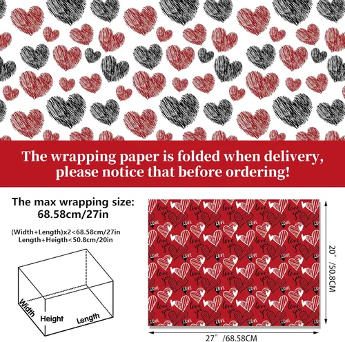 Vista 3 de HOWAF 12 hojas de papel de regalo para el día de San Valentín, corazón de amor y labios dulces, papel de regalo para hombres, mujeres, marido