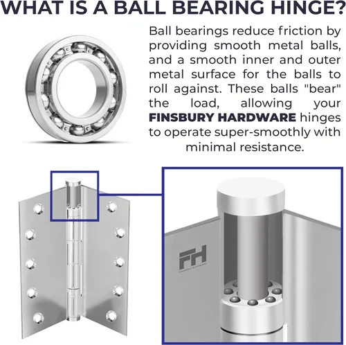 Vista 5 de Bisagra de puerta de latón macizo, rodamiento de bolas resistente, 5 x 5 pulgadas, juego de 2 bisagras (latón antiguo)