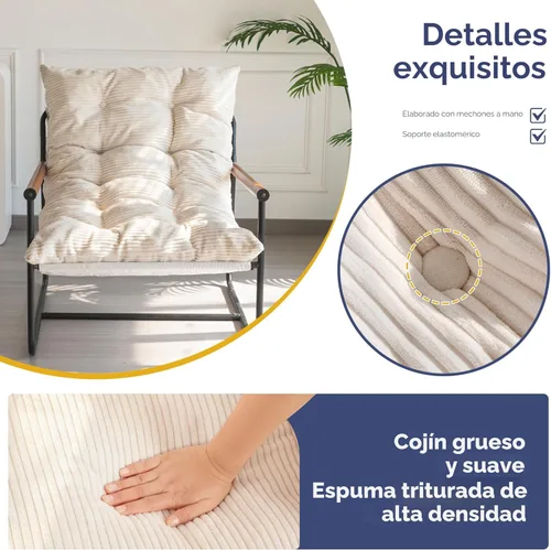 Vista 4 de MAXYOYO Silla decorativa moderna, cómoda, para sala de estar, con marco metálico y reposabrazos de madera, sillón tapizado con cojín suave para Beige