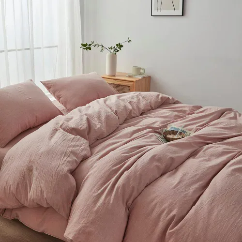 Vista 2 de Face Two Face Bedding Duvet Cover Set 3 Pieces 100% Washed Cotton Duvet Cover Linen Like Textured Breathable Durable Soft Comfy