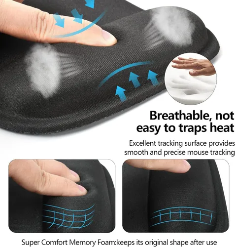 Vista 5 de Alfombrilla de mouse con soporte para muñeca, espuma viscoelástica, base de goma antideslizante, alfombrilla de mouse ergonómica con reposamuñecas